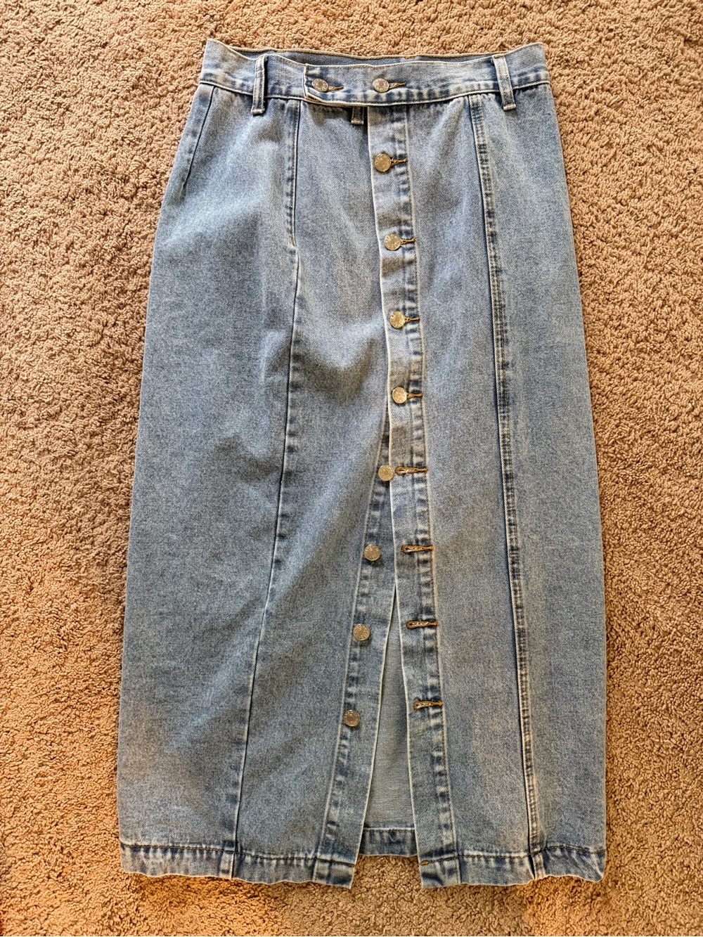SHEIN Light Blue Button-Front Denim Midi Skirt